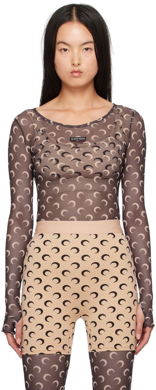 Marine Serre Brown All Over Moon Second Skin Long Sleeve T-Shirt