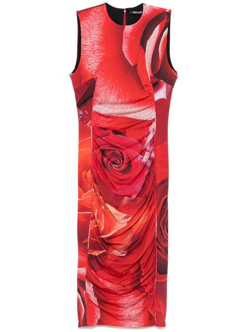 Rose-print midi dress - Red