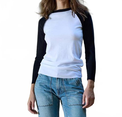 Aria Fitted Baby Rib Raglan Tee In White/black