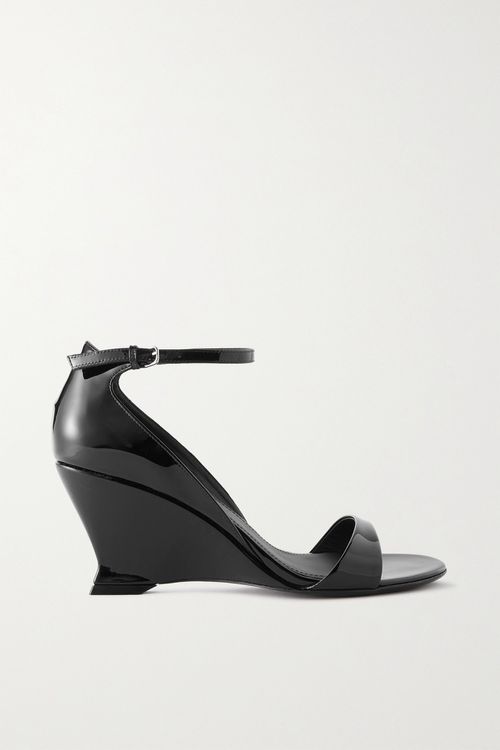 Vidette Patent-leather Wedge Sandals - Black