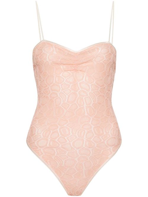 Sweetheart-neck lace bodysuit - Pink