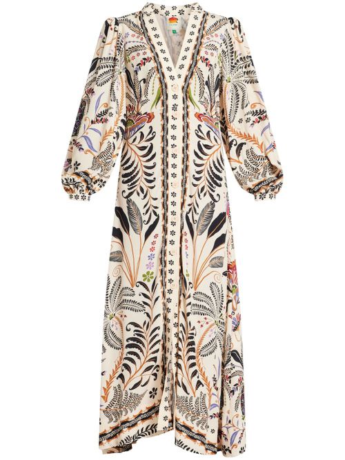 Botanical-print maxi dress - Neutrals