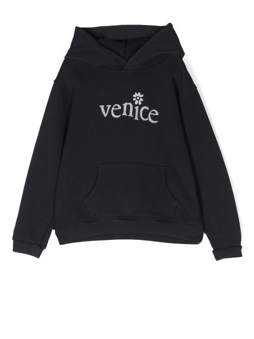 Slogan-print long-sleeve hoodie - Black