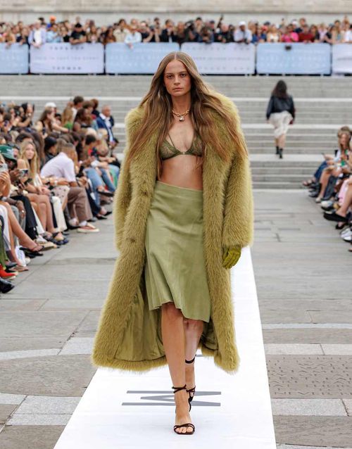 Faux fur super long coat in green