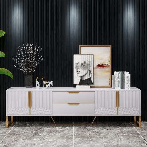 TV Lowboard in Weiß aus Holzwerkstoff mit Stauraum und Metallbeinen, modern, 200 cm TV Schrank