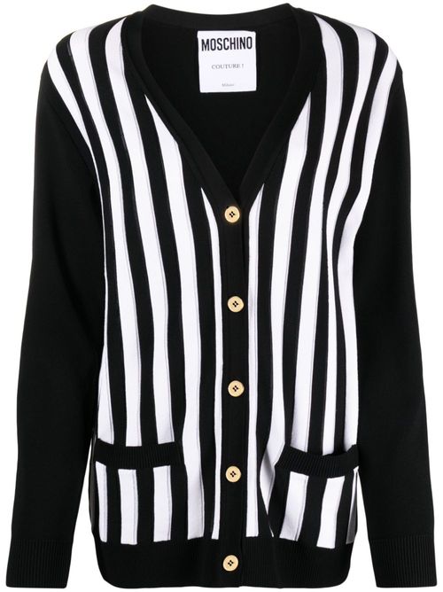 Striped ribbed-knit cardigan - Black