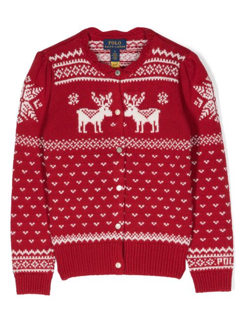 Intarsia-knit button-up cardigan - Red
