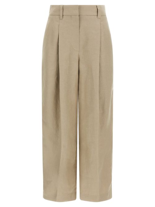 Wide-Leg Linen Trousers — Beige