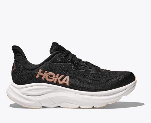 HOKA Women's Clifton 10 Shoes in Black/Rose Gold