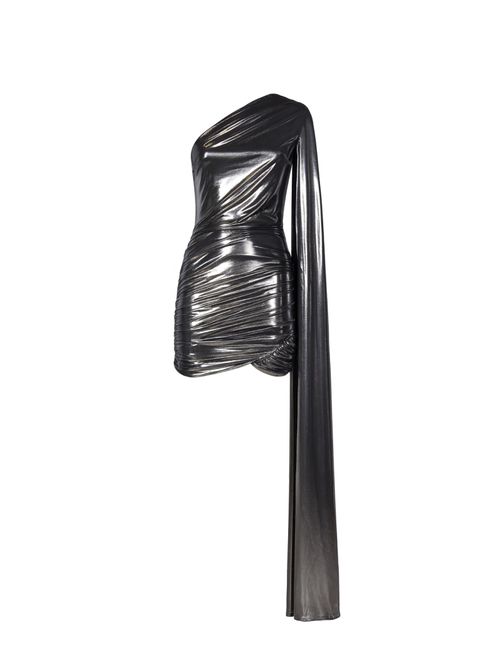 One-Shoulder Metallic Mini Dress — Silver