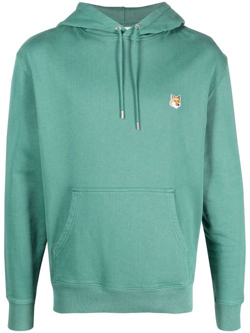 Fox-motif cotton hoodie - Green
