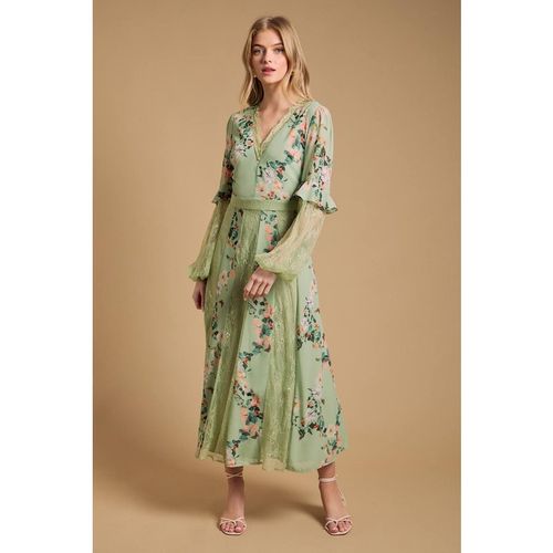 Oasis Women's Lace Panel Midi Dress in Sage