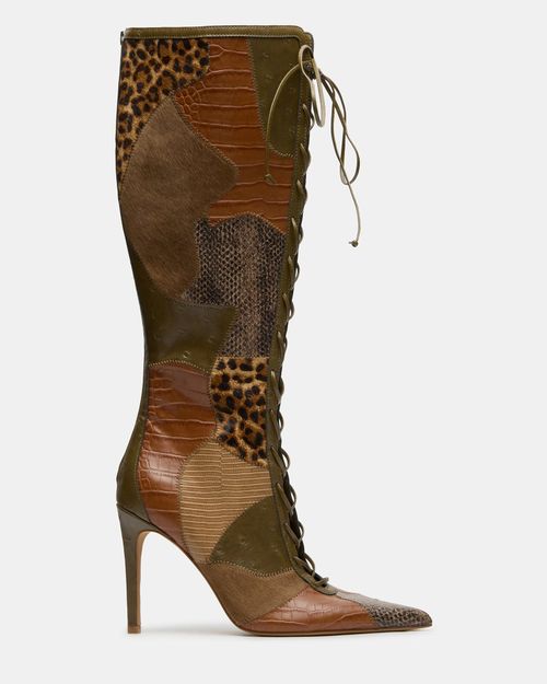 Steve Madden Women's Marelyn Wide Calf Lace-Up Boots - Olive Multi - - Leather