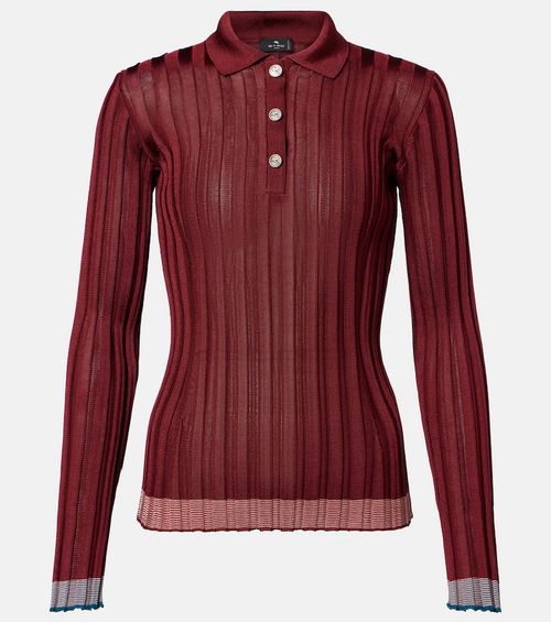 Ribbed-knit polo sweater