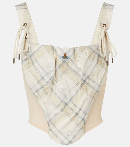 Puppy tartan cotton-blend top