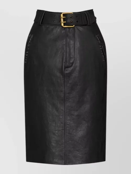 Saint Laurent - leather high-rise midi pencil skirt
