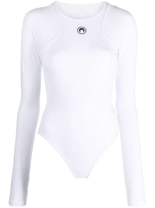 Crescent Moon-embroidered cotton bodysuit - White