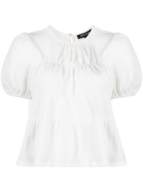 Short-sleeved ruched blouse - White