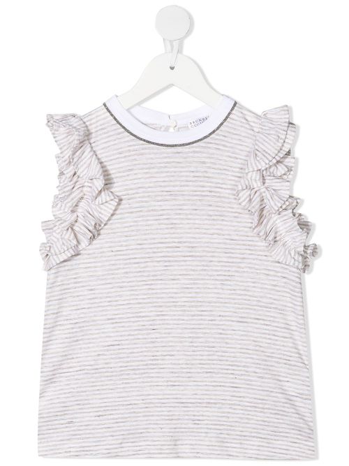 Ruffled-trim cotton vest - Neutrals
