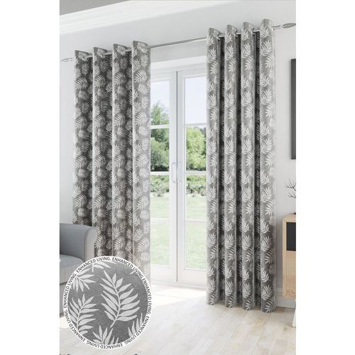 Oakland Grey Leaf Pattern, Thermal, Room Darkening Pair of Curtains with Eyelet Top