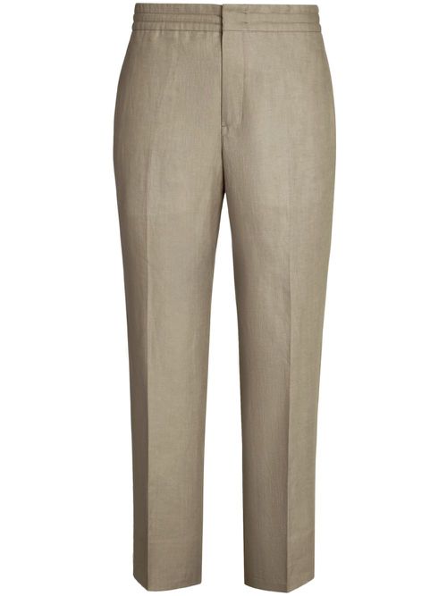 Oasi tapered-leg linen trousers - Neutrals