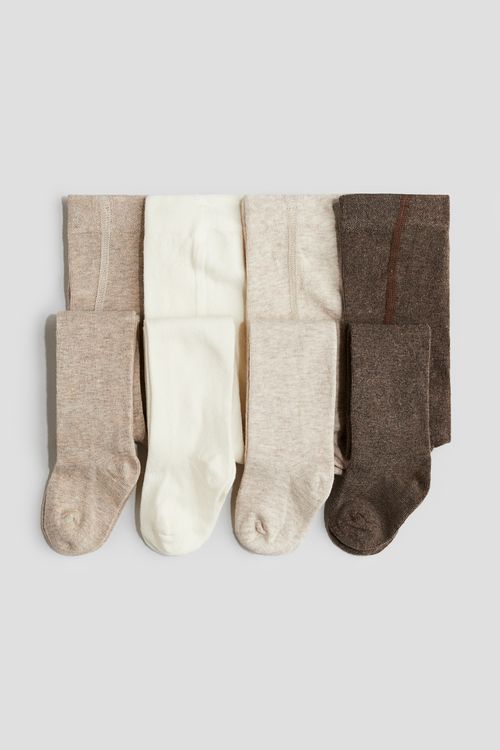 4-pack Fine Knit Tights - Beige/Brown