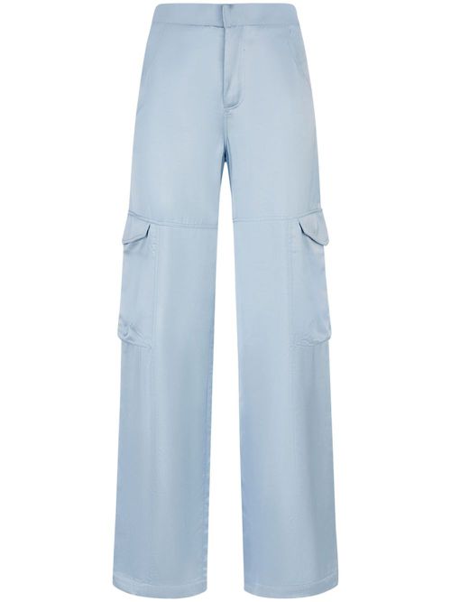 High-waisted satin cargo trousers - Blue
