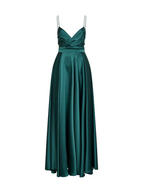 Satin Crossed V-Neckline Dress — Green