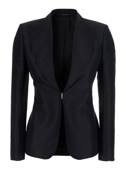 Silk Peak-Lapel Blazer — Black