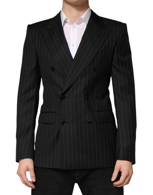 Pinstriped Virgin Wool Blazer — Black