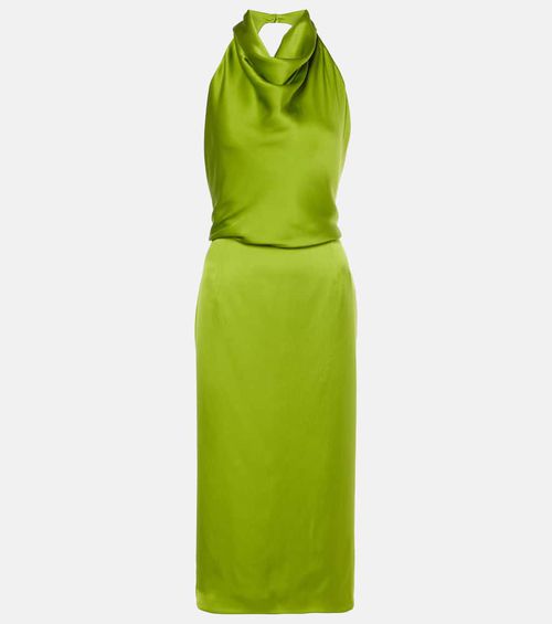 Halterneck silk satin midi dress