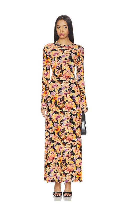 Ulla Johnson Amari Long Sleeve Jersey Dress in Black,Orange. - XS also in S