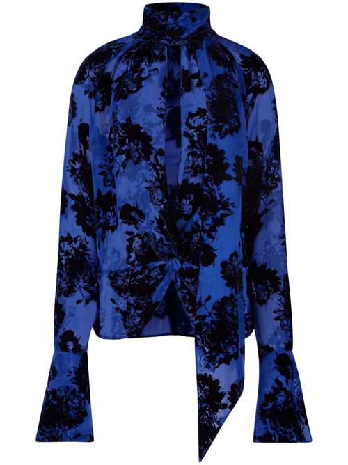 Floral-print pussy bow-collar blouse - Blue