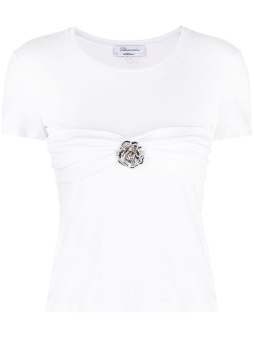 Rose-brooch cotton T-shirt - White