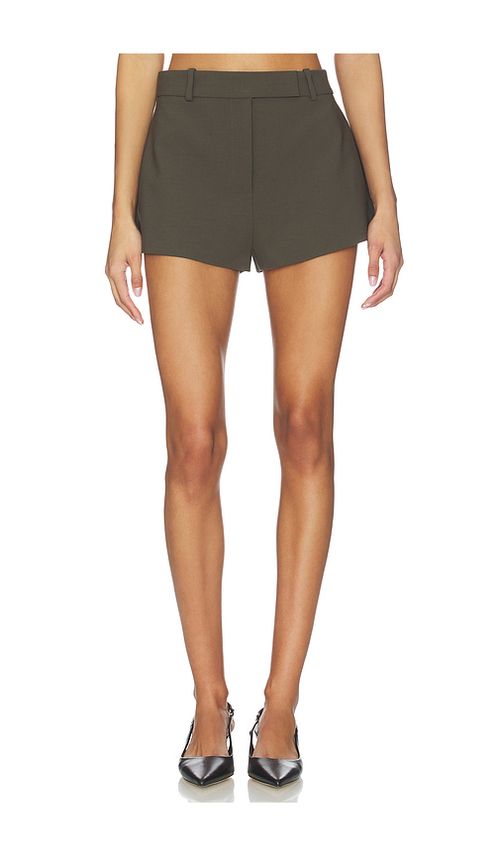 EAVES Tailored Naftali Mini Short in Olive. L. Also in M, S, XL