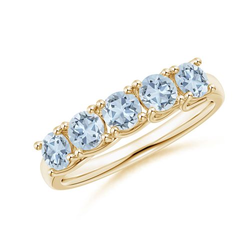 Angara 0.9 Carat Half Eternity Five Stone Aquamarine Wedding Ring in 14K Yellow Gold