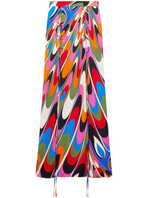 Marmo-print lace-up maxi skirt - Pink