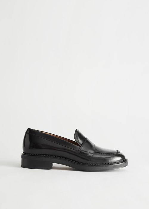 Leather Penny Loafers - Black