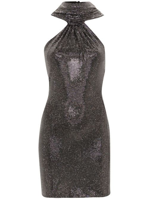 Rhinestone-embellished hooded mini dress - Black