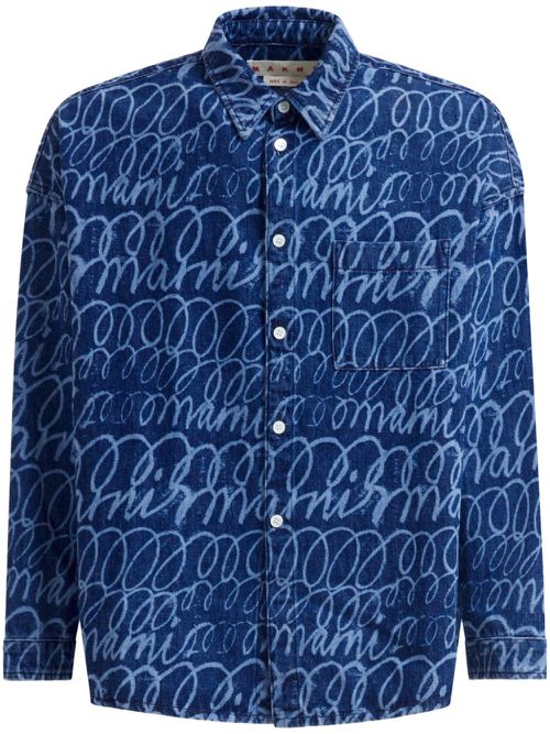 Bleached-effect denim shirt - Blue