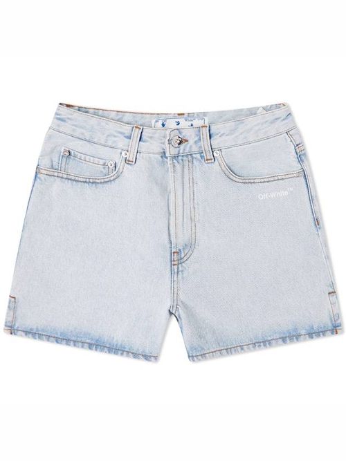 Diag-print denim shorts