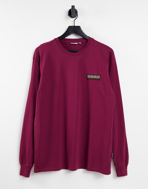 Patch long sleeve t-shirt in burgundy-Red