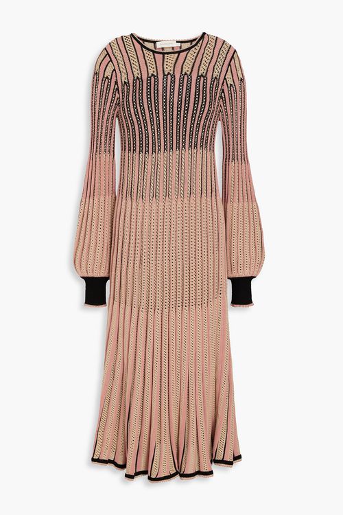 Striped pointelle-knit cotton-blend midi dress