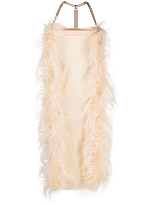 Ussita feather-trim midi dress - Neutrals