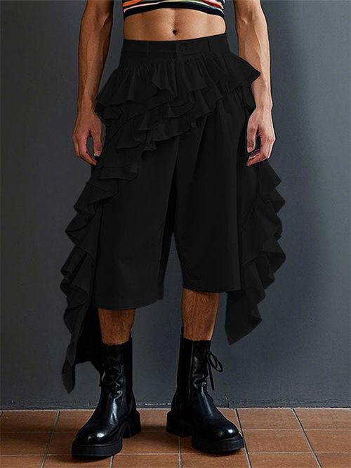 Mens Ruffled Trim Casual Cropped Pant SKUL09427 - Black / S