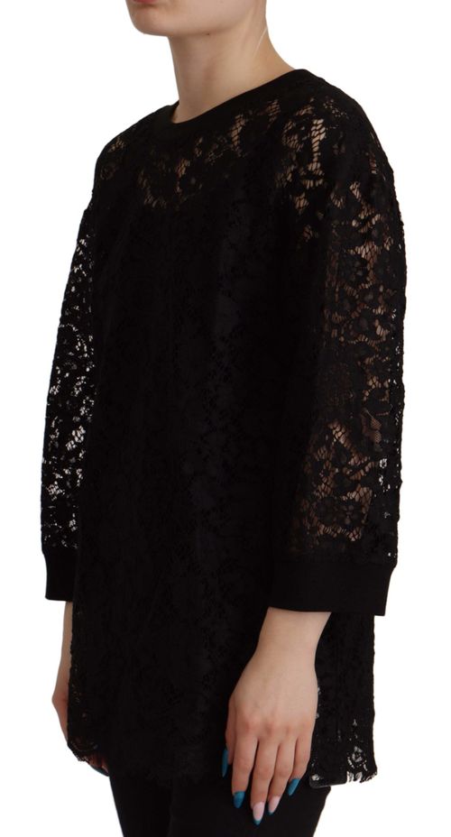 Floral Lace Pullover Blouse — Black