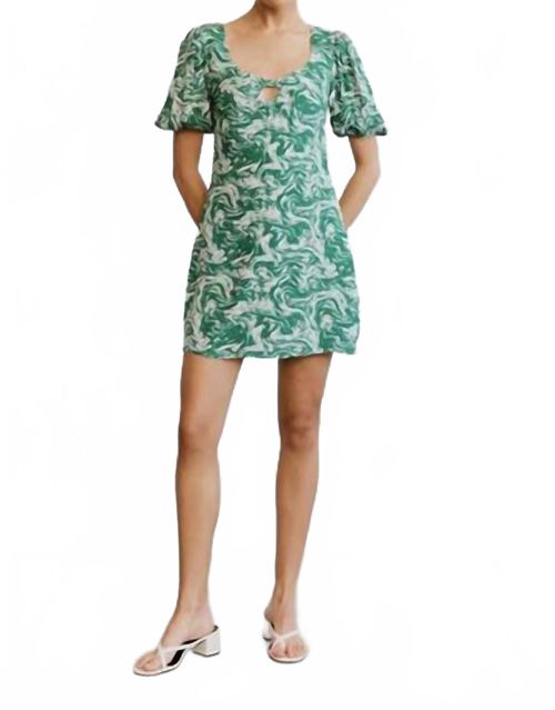 Marble Balloon Sleeve Mini Dress