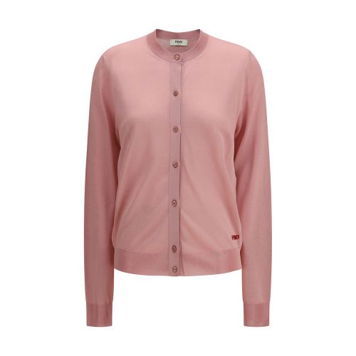 Viscose Crewneck Cardigan — Pink