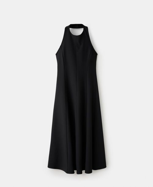 Women's Halter-Neck Pleated Dress - Black