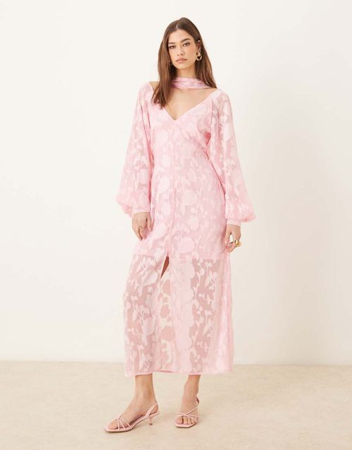 open lace back dress Lush And Lavish Pink Pretty Floral Maxi Dress main image 0